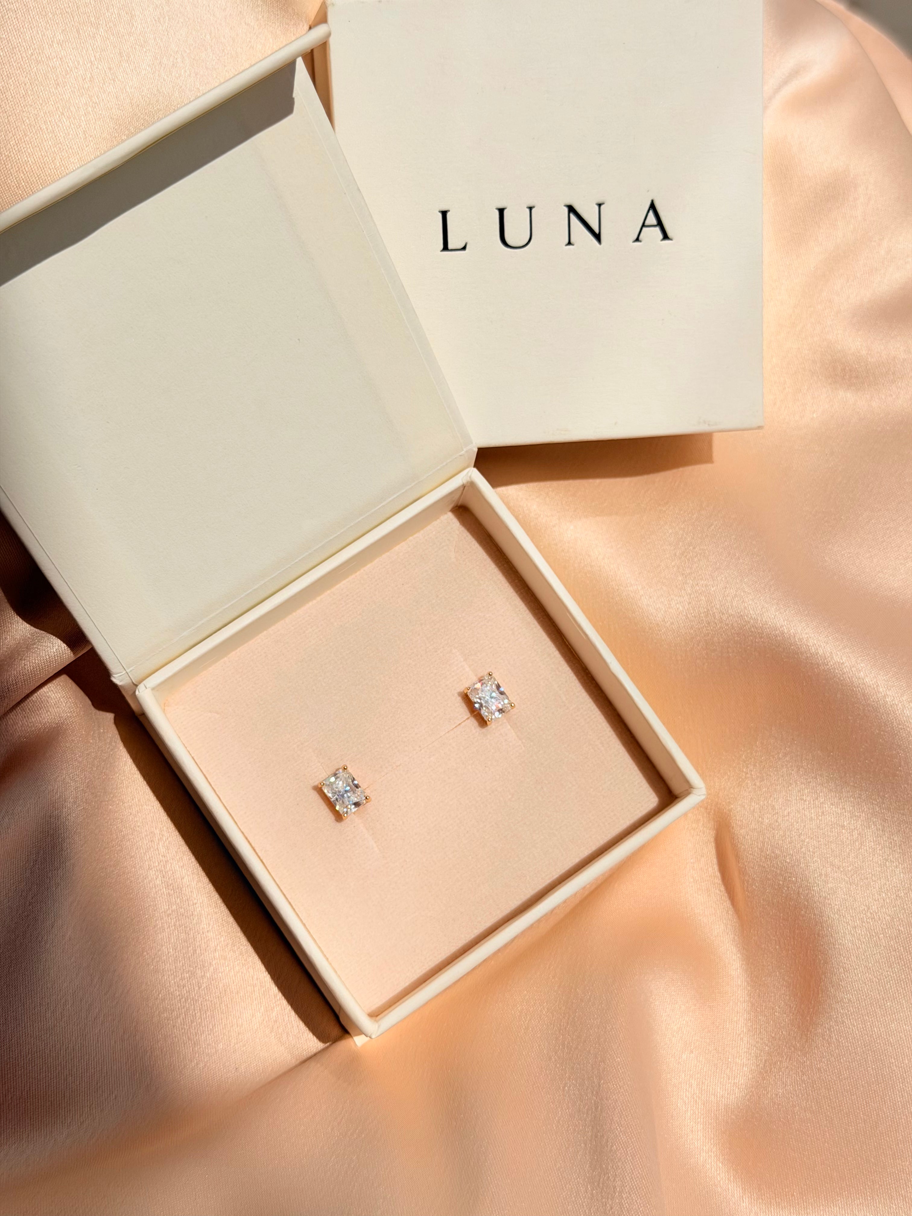 Radiant Moissanite Stud Earrings – 6×8 mm | 925 Sterling Silver